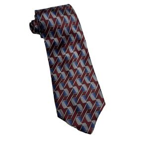 Robert Talbott Best of Class Nordstrom Red Blue Grey Silk Tie Made USA Geometric